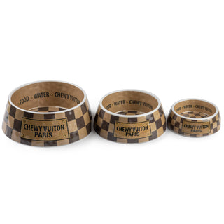 Tan Checker Chewy Vuiton Bowl - 3 Sizes!! Dog Bowls: Large