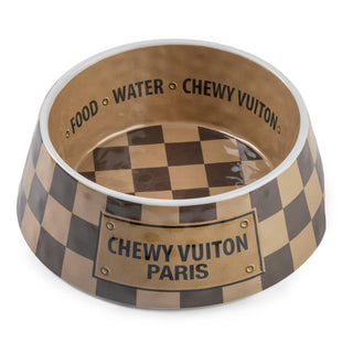 Tan Checker Chewy Vuiton Bowl - 3 Sizes!! Dog Bowls: Medium