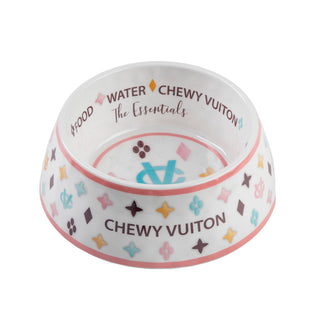 White Chewy Vuiton Dog Bowl - 3 Sizes!! Dog Food Bowl: Small