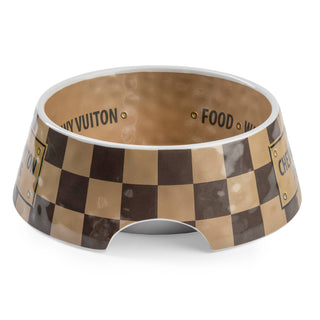 Tan Checker Chewy Vuiton Bowl - 3 Sizes!! Dog Bowls: Small