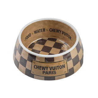 Tan Checker Chewy Vuiton Bowl - 3 Sizes!! Dog Bowls: Large