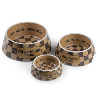 Tan Checker Chewy Vuiton Bowl - 3 Sizes!! Dog Bowls: Large