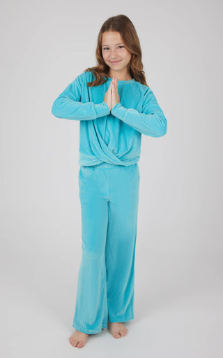 Tweens: Rib Velour Front Twist Sweatshirt and Wide Leg Pant : AQUARELLE