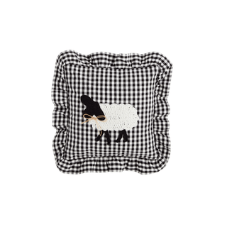 Mud Pie Gingham Crochet Sheep Pillow