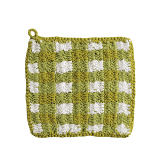 Mud Pie Green Check Crochet Pot Holder