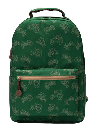 Green backpack with pattern on a white background
