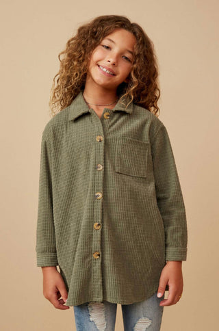 Hayden Girls Textured Velvet Yarn Button Up Shacket