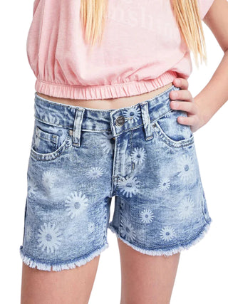 YMI Daisy Print Fray Hem Shorts