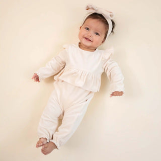 Mud Pie Cream Velour Baby Bodysuit Set