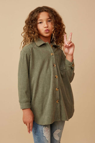 Hayden Girls Textured Velvet Yarn Button Up Shacket