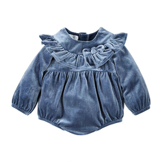 Mud Pie Blue Velvet Romper