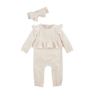 Mud Pie Cream Velour Baby Bodysuit Set