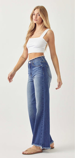 Risen High-Rise Wide Leg Jeans