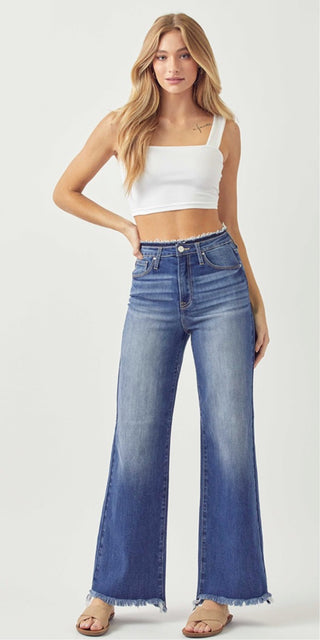 Risen High-Rise Wide Leg Jeans