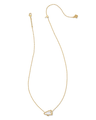 Gold necklace with a triangular pendant on a white background