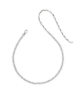 A delicate silver chain necklace with a tennis-style link design and a lobster clasp, displayed on a clean white background.