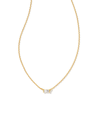 Gold necklace with a small diamond pendant on a white background