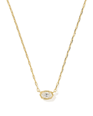 Kendra Scott Mini Elisa Luxe short pendant necklace in gold with a faceted white cubic zirconia stone and gold pavé detailing on a delicate elongated-link chain.