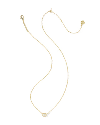 Kendra Scott Mini Elisa Luxe short pendant necklace in gold with a faceted white cubic zirconia stone and gold pavé detailing on a delicate elongated-link chain.