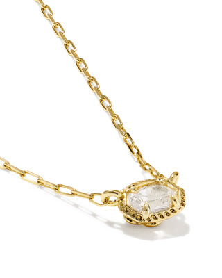 Kendra Scott Mini Elisa Luxe short pendant necklace in gold with a faceted white cubic zirconia stone and gold pavé detailing on a delicate elongated-link chain.