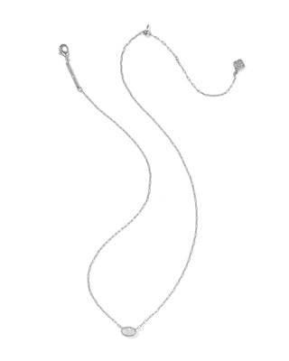 Kendra Scott Mini Elisa Luxe short pendant necklace in silver with a faceted white cubic zirconia stone and silver pavé detailing on a delicate elongated-link chain.