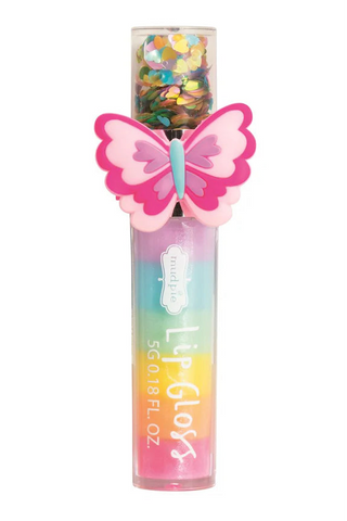 lip gloss with silicone butterfly ring on white background