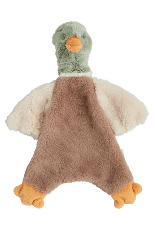 Plush toy resembling a duck on a white background