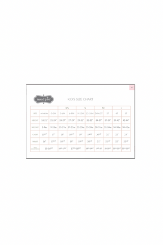 Children's size chart on a white background