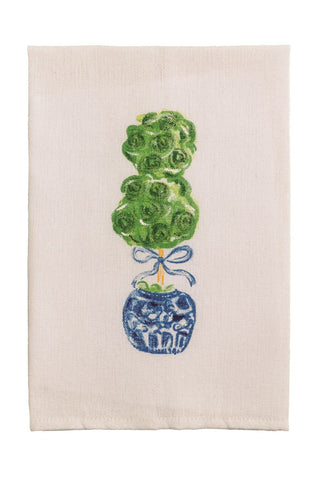 tea towel with topiary design on a white background