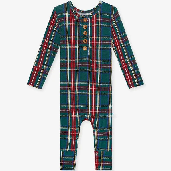 Posh Peanut Tartan Plaid Henley Romper