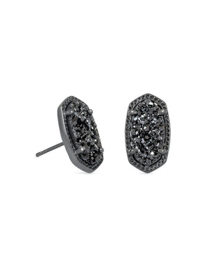 Black druzy stud earrings on a white background
