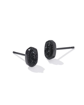 Pair of black stud earrings on a white background
