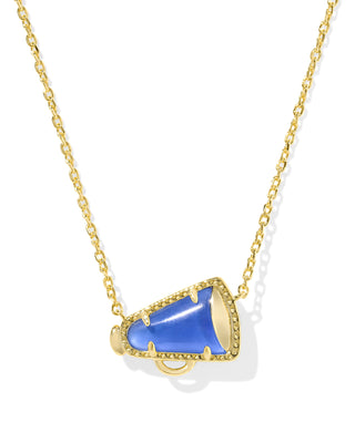 Necklace with a blue megaphone pendant on a white background