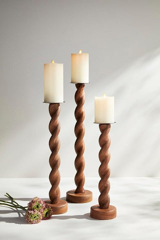 Mud Pie Wood Twisted Candlesticks